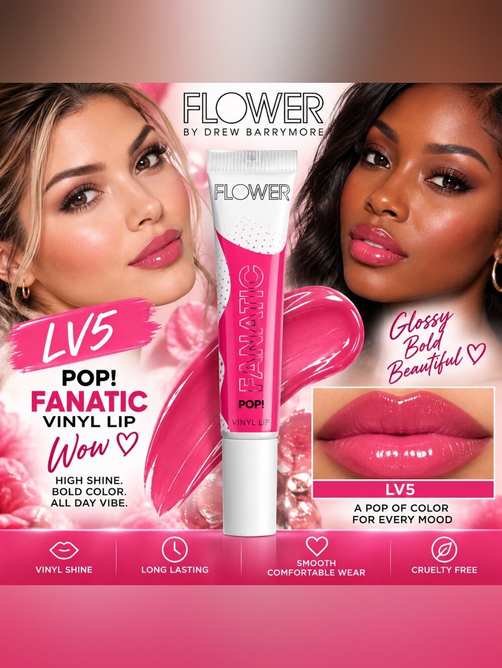 Flower Fanatic Vinyl Lip Gloss - LV5 Pink Pop